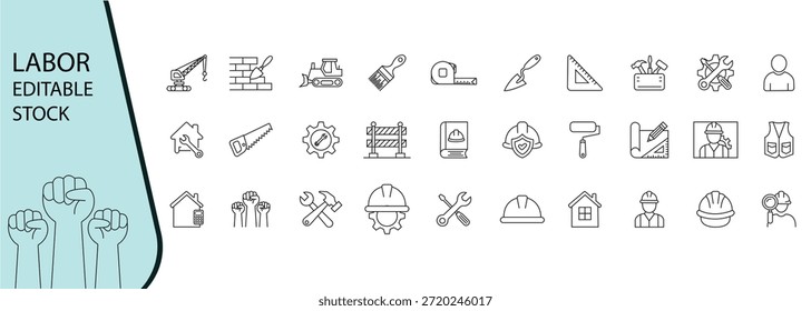 Conjunto de trabalho de ícones de ações editáveis pela Web em estilo de linha.