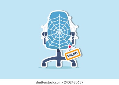 Labor shortage, worker needed not enough skill staff to fill in job vacancy, help wanted or employment demand concept, office chair with sign vacant covered by spider web metaphor of labor shortage.