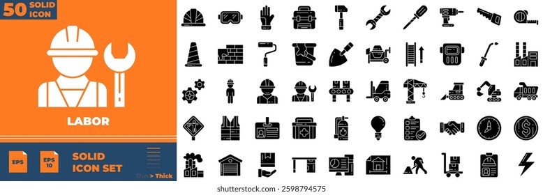 Labor Solid Editable Icons set. Vector illustration in modern thin solid style of labor icons: labor, construction, labour day, etc