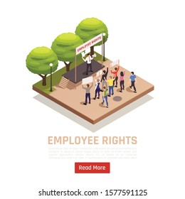 Labor Strike Outdoor Action With Employees Defending Their Rights Under Trade Union Protection Isometric Composition Vector Illustration 