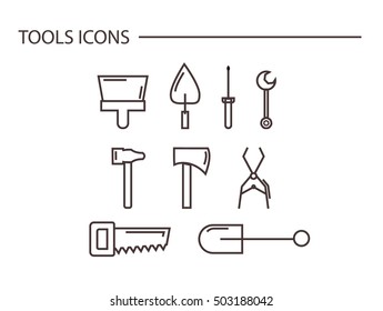Labor tools repair construction instrument thin line vector icons set