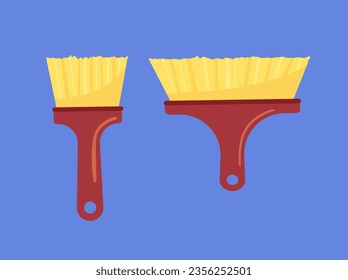 Labor tools set. Two brushes for workers. Builders and repairmen equipment. Construction and rennovation. Sticker for social networks. Cartoon flat vector collection isolated on blue background