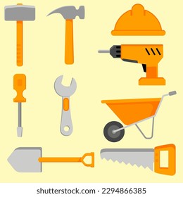 Labor tools vector illustration. Set of labor tools. Worker tool icon for design industry, construction or factory. Labor day graphic resource. Industrial equipment sheet