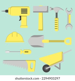 Ilustración vectorial de herramientas de trabajo. Conjunto de herramientas laborales. Icono de herramienta de trabajo para la industria de diseño, construcción o fábrica. recurso gráfico del Día del Trabajo. Hoja de equipo industrial