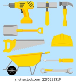 Ilustración vectorial de herramientas de trabajo. Conjunto de herramientas laborales. Icono de herramienta de trabajo para la industria de diseño, construcción o fábrica. recurso gráfico del Día del Trabajo. Hoja de equipo industrial