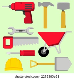 Ilustración vectorial de herramientas de trabajo. Conjunto de herramientas laborales. Icono de herramienta de trabajo para la industria de diseño, construcción o fábrica. recurso gráfico del Día del Trabajo. Hoja de equipo industrial