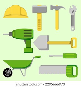 Ilustración vectorial de herramientas de trabajo. Conjunto de herramientas laborales. Icono de herramienta de trabajo para la industria de diseño, construcción o fábrica. recurso gráfico del Día del Trabajo. Hoja de equipo industrial