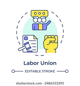 Labor union multi color concept icon. Workplace rules, employment policies. Legal document. Round shape line illustration. Abstract idea. Graphic design. Easy to use in infographic, presentation