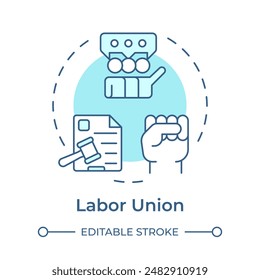 Labor union soft blue concept icon. Workplace rules, employment policies. Legal document. Round shape line illustration. Abstract idea. Graphic design. Easy to use in infographic, presentation