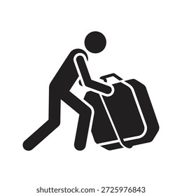 Icono del trabajador que arrastra la carga pesada del saco para la logística manual del transporte, la manipulación material de la construcción y el transporte físico del trabajo del esfuerzo
