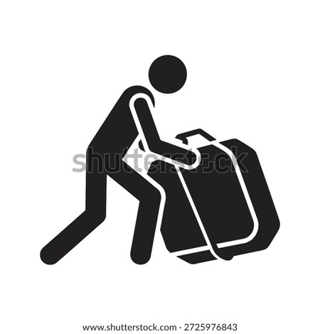 Labor worker icon dragging heavy sack load for manual transport logistics construction material handling and physical effort work hauling