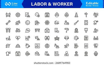 Symbole für Arbeit und Arbeitskräfte Minimal Line Icon Pack mit einzigartigen, bearbeitbaren Vektorgrafiken