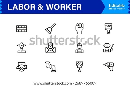 Labor And Workforce Symbols Minimal Line Icon Pack of Unique, Editable Vector Illustrations