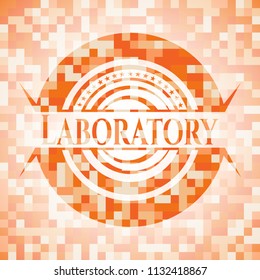 Laboratory abstract orange mosaic emblem with background