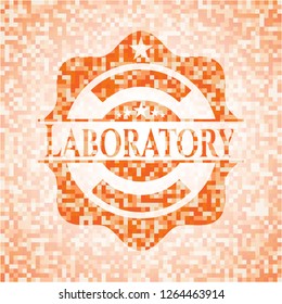 Laboratory abstract orange mosaic emblem with background