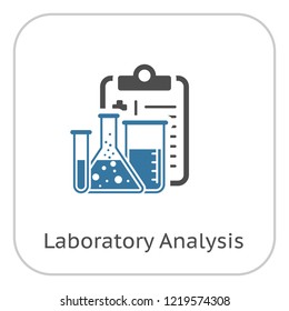 Laboratory Analysis Flat Icon Design. Clipboard with Flask. Medical Services