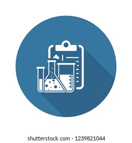 Laboratory Analysis Flat Icon Design. Clipboard with Flask. Medical Services