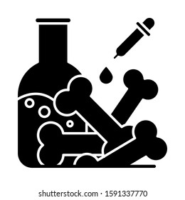 Laboratory analysis glyph icon. Archeological discoveries. Ancient bones. Lab examination. Chemistry study of fossil. Paleontology. Silhouette symbol. Negative space. Vector isolated illustration