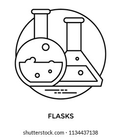 Laboratory apparatus and lab flask filled with chemicals defining chemical laboratory icon concept 