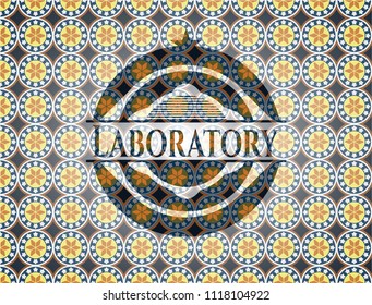 Laboratory arabic style emblem. Arabesque decoration.