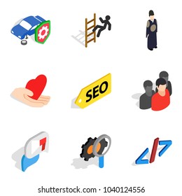 Laboratory assistant icons set. Isometric set of 9 laboratory assistant vector icons for web isolated on white background