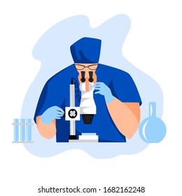 laboratory assistant with a microscope. vector image of a laboratory specialist