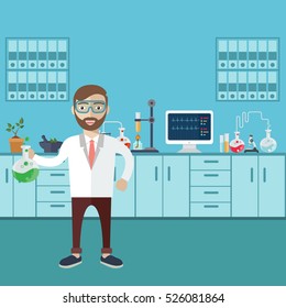 Laboratory assistant with test tube vector illustration
