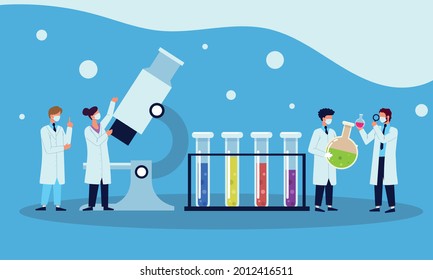 laboratory assistants working with test tubes