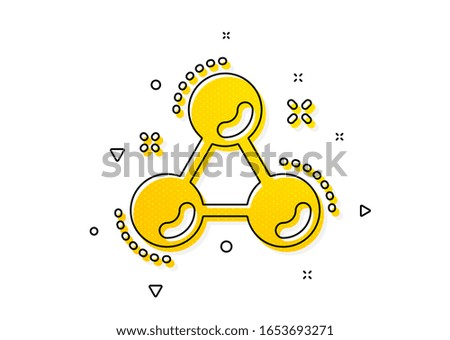Laboratory atom sign. Chemistry molecule icon. Analysis symbol. Yellow circles pattern. Classic chemistry molecule icon. Geometric elements. Vector