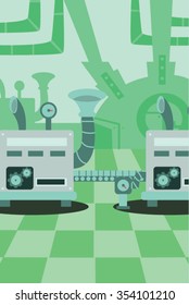 Laboratory Background Green Floor and Machines Cartoon Vector