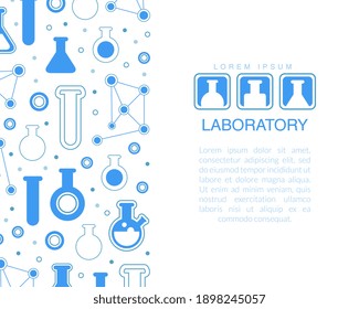 Plantilla de banner de laboratorio con espacio para texto, farmacia, ciencias de la química, afiche de medicina, tarjeta, diseño de folletos con equipo de laboratorio Ilustración de vectores de patrones sin foco
