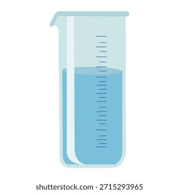 Vaso de laboratorio con el envase de medición líquido azul