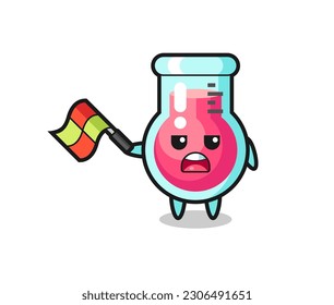 laboratory beaker cartoon as the line judge hold the flag up at a 45 degree angle , cute style design for t shirt, sticker, logo element