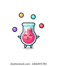 the laboratory beaker circus cartoon juggling a ball , cute style design for t shirt, sticker, logo element