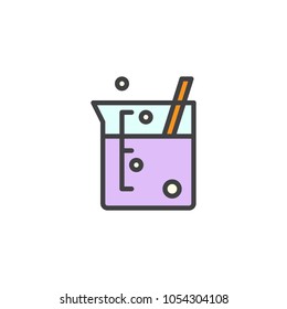 Laboratory beaker filled outline icon, line vector sign, linear colorful pictogram isolated on white. Chemical experimental science equipment symbol, logo illustration.