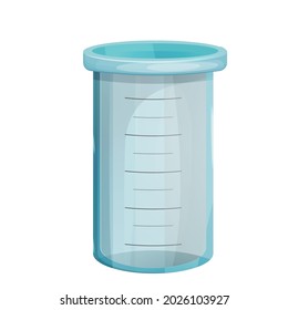 Laboratory Beaker, glass flask in cartoon style isolated on white background. Chemical, study equipment. Empty tube.