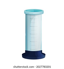 Laboratory Beaker, glass flask in cartoon style isolated on white background. Chemical, study equipment. Empty tube.