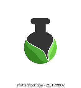 Laborbecherglas-Vektorlogo mit zwei Blättern 
