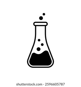 Laboratory beaker icon with a chemical experiment on a white background