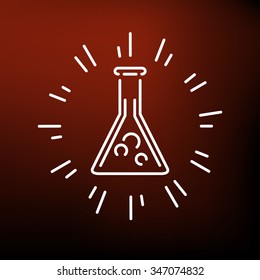 Laboratory beaker icon. Chemistry lab flask sign. Science test tube symbol. Thin line icon on red background. Vector illustration of magical beaker.
