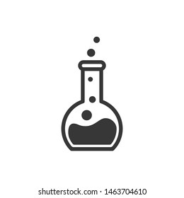 Laboratory beaker icon. Сhemical experiment in flask. Сhemistry and biology symbol. Flask vector illustration. Science technology. Isolated black object on white background.