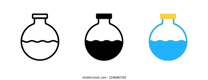 Laboratory beaker icon. hemical experiment in flask. hemistry and biology symbol. Flask vector illustration. Science technology. Isolated black object on white background.