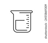 Laboratory beaker icon indicating measurement for scientific and chemical experiments. Ideal for representing precision and analysis in educational and research-related designs. Vector illustration.