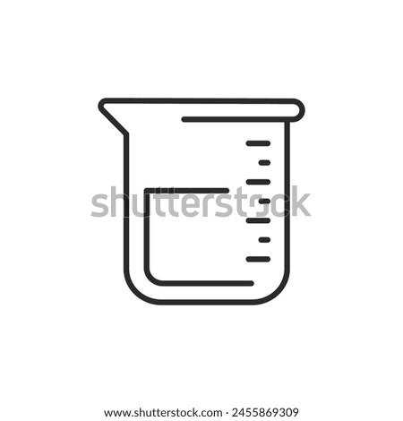 Laboratory beaker icon indicating measurement for scientific and chemical experiments. Ideal for representing precision and analysis in educational and research-related designs. Vector illustration.