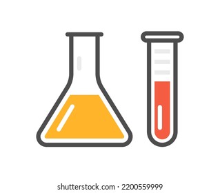Laboratory beaker icon test tube. Chemistry experimental logo lab bubble vector icon