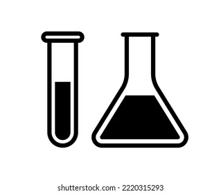 Laboratory beaker icon test tube. Chemistry experimental logo lab bubble vector icon