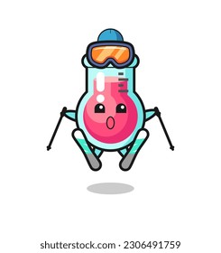 laboratory beaker mascot character as a ski player , cute style design for t shirt, sticker, logo element