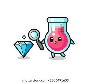 mascota de vaso de agua de laboratorio está revisando la autenticidad de un diamante , diseño de estilo lindo para camiseta, pegatina, elemento logo