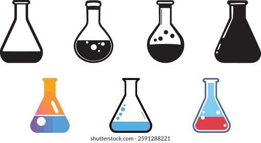 Laboratory Beaker Set Vector Illustration on White Background
