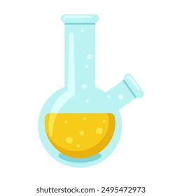 Laboratory beaker, test tube or flask. Science and medicine. Cartoon flat illustration